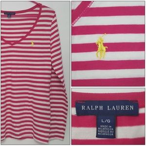 Ralph Lauren Pink & White Striped Long Sleeve Top